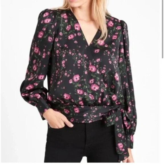 Banana Republic Floral Satin Wrap Top - Picture 1 of 13